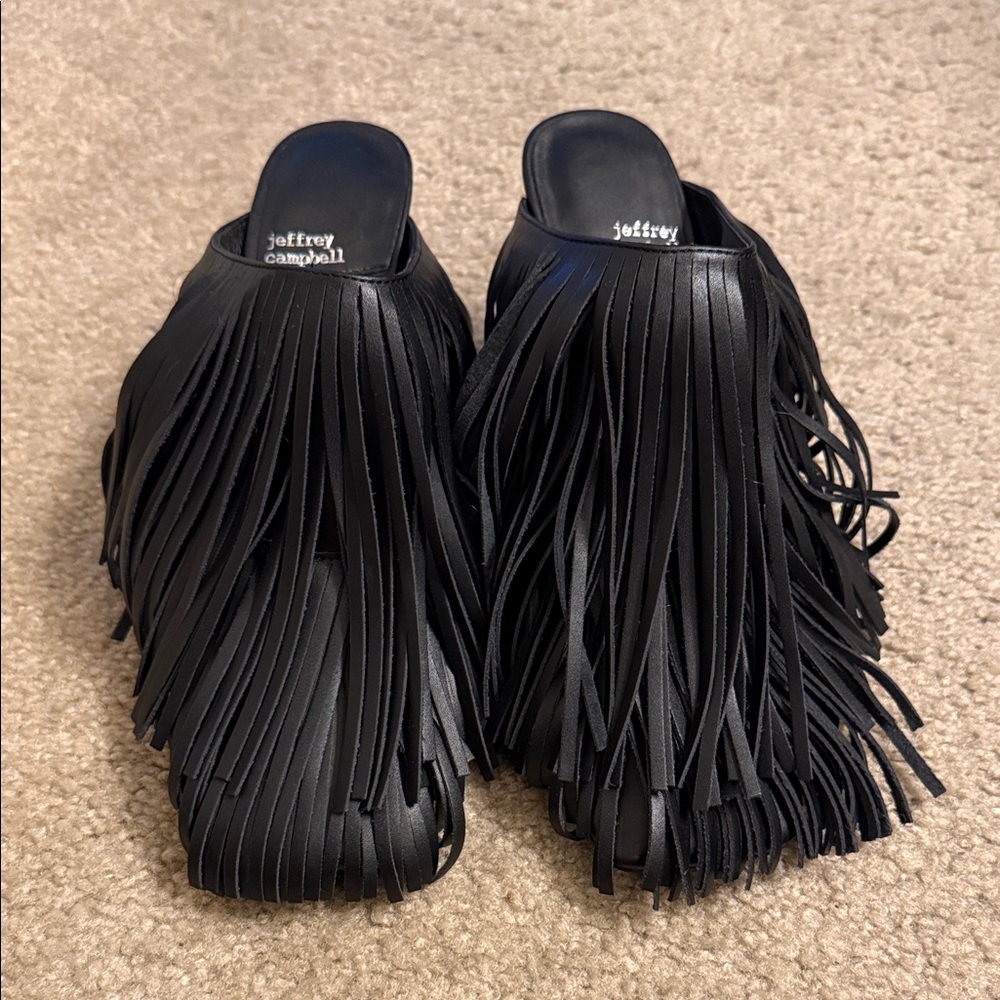 Jeffrey Campbell Black Fringe Mules